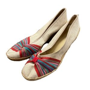 True Vintage 1970s Canvas Flats Multicolor Toe Detail Made in USA Size 7